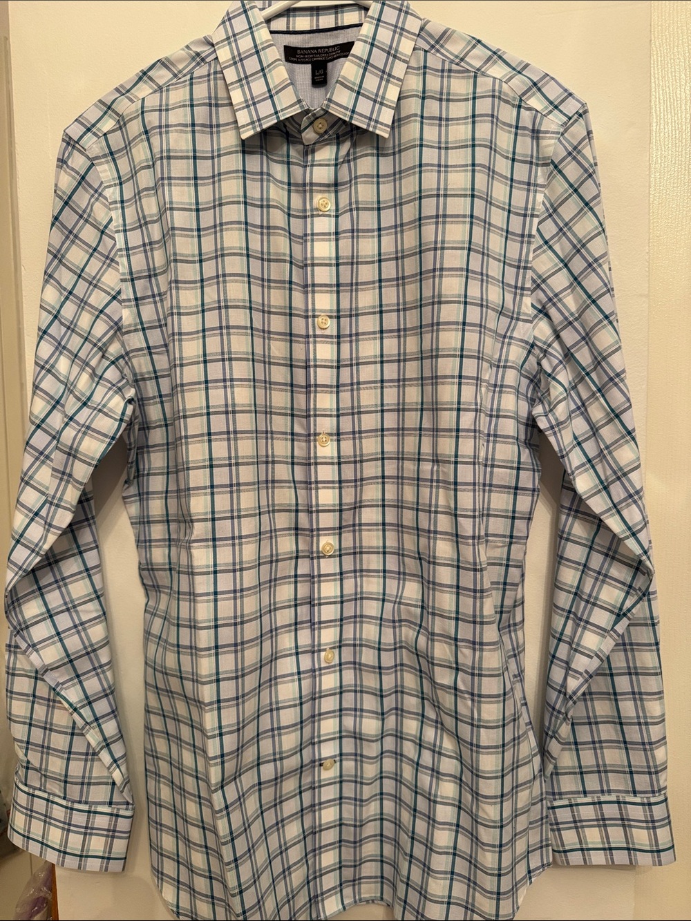 Banana Republic White Shirt with Blue & Teal Plaid